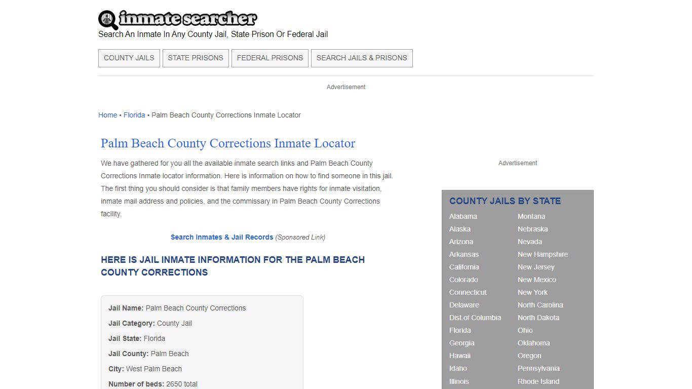 Palm Beach County Corrections Inmate Locator - Inmate Searcher