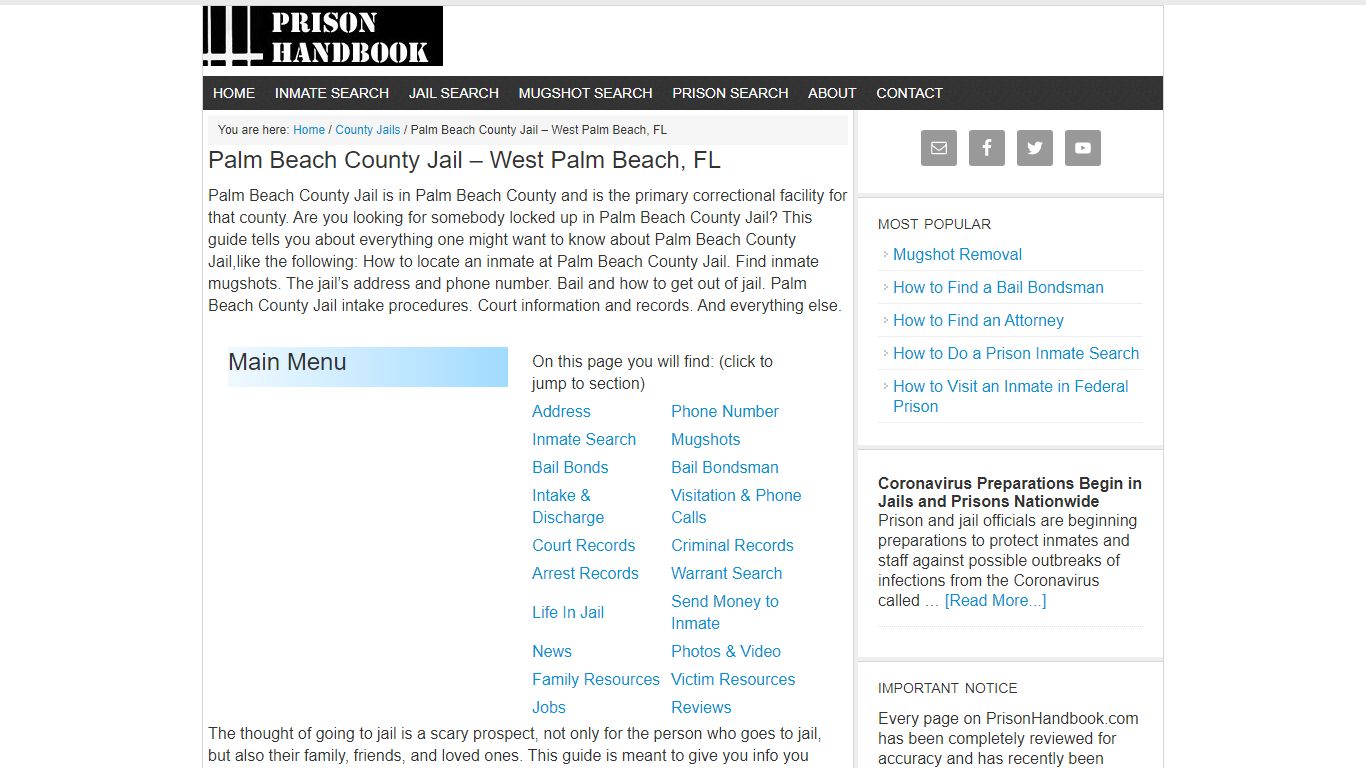 Palm Beach County Jail – West Palm Beach, FL - Prison Handbook